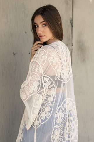 Contrast Mesh Cotton Lace Kimono *Online Only* - Premium kimonos at Lonnys NY - Just $60! Shop Womens clothing now 