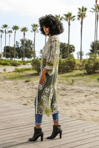 Contrast Mesh Cotton Lace Kimono *Online Only* - Premium kimonos at Lonnys NY - Just $60! Shop Womens clothing now 