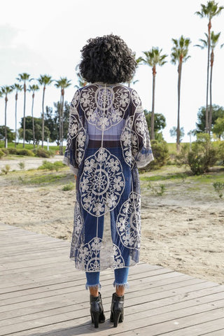Contrast Mesh Cotton Lace Kimono *Online Only* - Premium  from Leto Accessories - Just $60! Shop now 