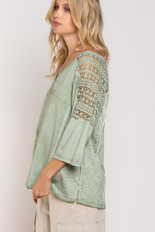 Feminine Boho Crochet Sleeve Top *Online Only* - Premium  at Lonnys NY - Just $46.65! Shop Womens clothing now 