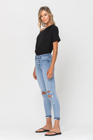 High Rise Button Up Ankle Skinny w/ Cuff - Premium  at Lonnys NY - Just $75! Shop Womens clothing now 