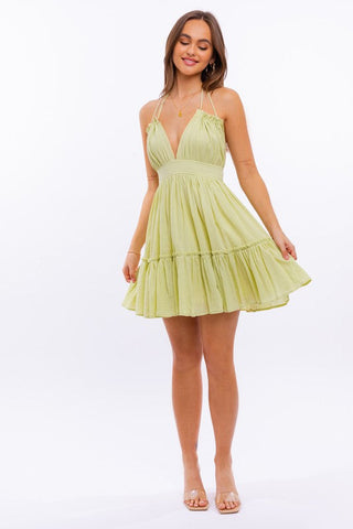 Halter Babydoll Tiered Mini Dress *Online Only* - Premium  at Lonnys NY - Just $72.45! Shop Womens clothing now 