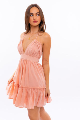 Halter Babydoll Tiered Mini Dress *Online Only* - Premium  from LE LIS - Just $72.45! Shop now 