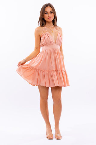 Halter Babydoll Tiered Mini Dress *Online Only* - Premium  from LE LIS - Just $72.45! Shop now 