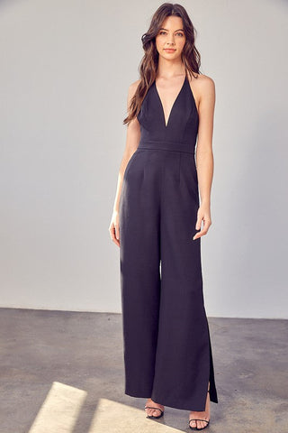 Deep V-Neck Wide Leg Jumpsuit *Online Only* - Premium  at Lonnys NY - Just $81! Shop Womens clothing now 