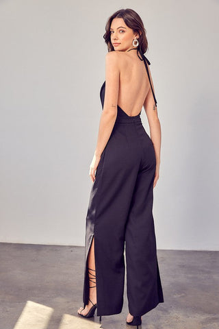 Deep V-Neck Wide Leg Jumpsuit *Online Only* - Premium  at Lonnys NY - Just $81! Shop Womens clothing now 
