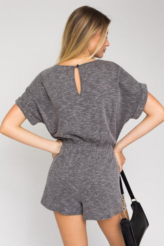 Short Roll-Up Sleeve Elastic Waist Romper * Online Only* - Premium  at Lonnys NY - Just $65! Shop Womens clothing now 