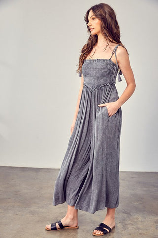 Front Chest V Line Smocked Jumpsuit  *Online Only* - Premium  at Lonnys NY - Just $85.25! Shop Womens clothing now 