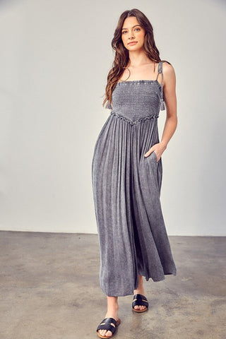 Front Chest V Line Smocked Jumpsuit  *Online Only* - Premium  from Mustard Seed - Just $85.25! Shop now 