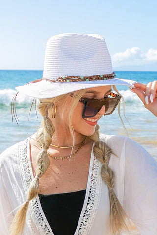 Beaded Belt Straw Panama Fedora Hat *Online Only* - Premium hats at Lonnys NY - Just $43! Shop Womens clothing now 