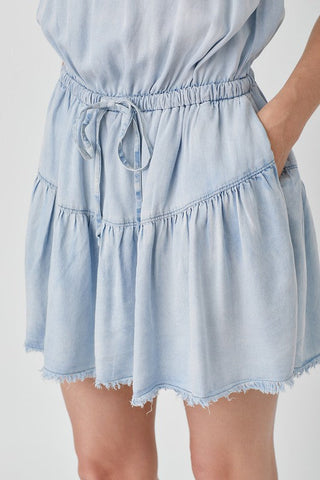 Raw Edge Detail Denim Tube Mini Dress  *Online Only* - Premium  at Lonnys NY - Just $63.25! Shop Womens clothing now 