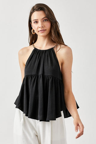 Halter Neck with Back Strap Flared Top  *Online Only* - Premium  at Lonnys NY - Just $62! Shop Womens clothing now 