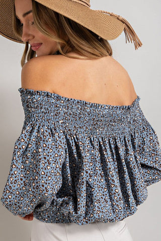 Animal Print Smocked Off the Shoulder Top *Online Only* - Premium  at Lonnys NY - Just $42.63! Shop Womens clothing now 