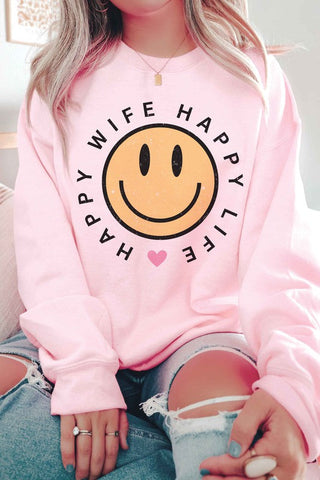 HAPPY WIFE HAPPY LIFE Graphic Sweatshirt *Online Only* - Premium  at Lonnys NY - Just $66.63! Shop Womens clothing now 