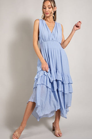 V-Neck Ruffle Maxi Dress *Online Only* - Premium  at Lonnys NY - Just $68.05! Shop Womens clothing now 