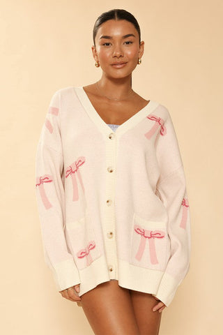 All over bow knit cardigan *Online Only* - Premium  from Miss Sparkling - Just $64.68! Shop now 