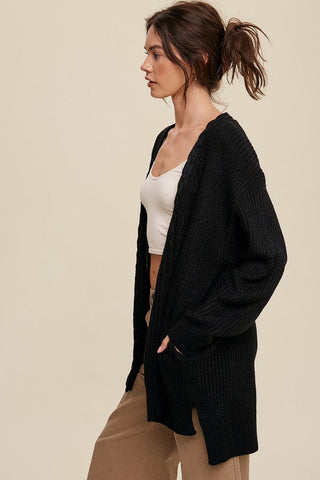 Cable Knit Open Front Long Cardigan *Online Only* - Premium  at Lonnys NY - Just $66! Shop Womens clothing now 