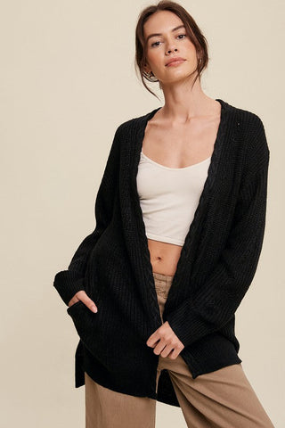 Cable Knit Open Front Long Cardigan *Online Only* - Premium  at Lonnys NY - Just $66! Shop Womens clothing now 