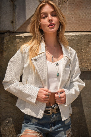 Crystal Studded Stretch Zip Up Moto Jacket *Online Only* - Premium  from Blue B - Just $130! Shop now 