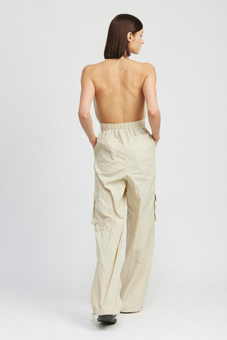 SPAGHETTI STRAP CARGO JUMPSUIT *Online Only* - Premium  at Lonnys NY - Just $91! Shop Womens clothing now 