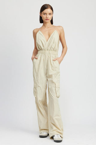 SPAGHETTI STRAP CARGO JUMPSUIT *Online Only* - Premium  at Lonnys NY - Just $91! Shop Womens clothing now 