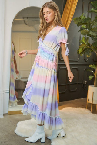 V-Neck short Puff Sleeve Maxi Dress *Online Only* - Premium  at Lonnys NY - Just $81.58! Shop Womens clothing now 