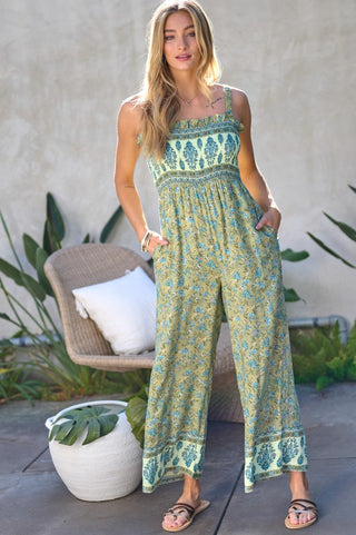 Floral Smocked Detail With Ruffle Jumpsuit *Online Only* - Premium  at Lonnys NY - Just $64.99! Shop Womens clothing now 