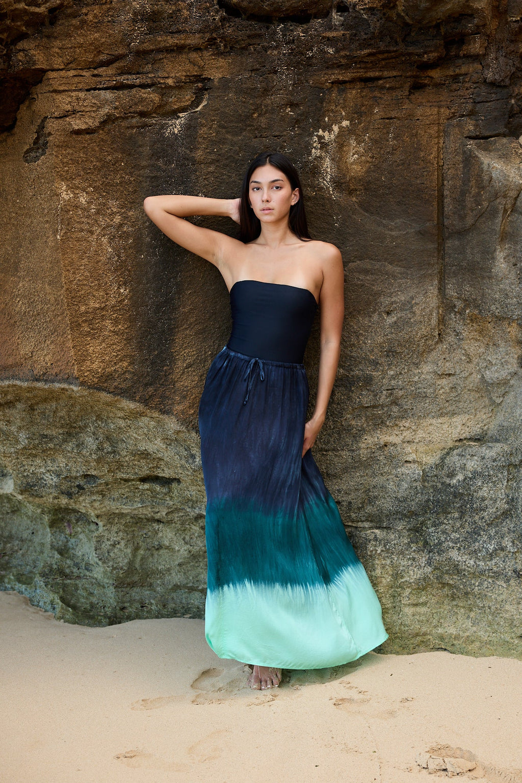 yfb maxi dress Women's Edola Maxi Skirt in Teal Brushed Ombre by YFB