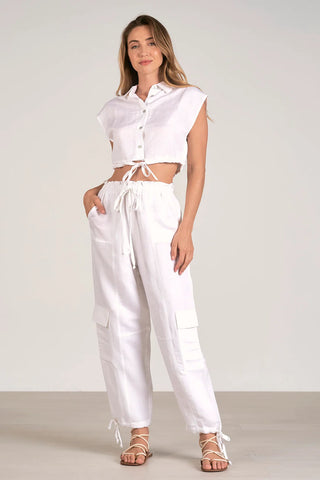 Elan Sleeveless Cropped Button Down Shirt - Premium Shirts & Tops at Lonnys NY - Just $67! Shop Womens clothing now 