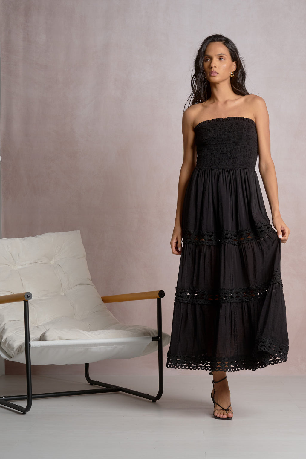 elan maxi dress Elan Tiered Maxi Dress Black / M / vcl50169