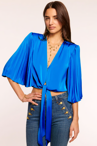 Ramy Brook Salma Pleated V-Neck Blouse - Premium Shirts & Tops at Lonnys NY - Just $395! Shop Womens clothing now 