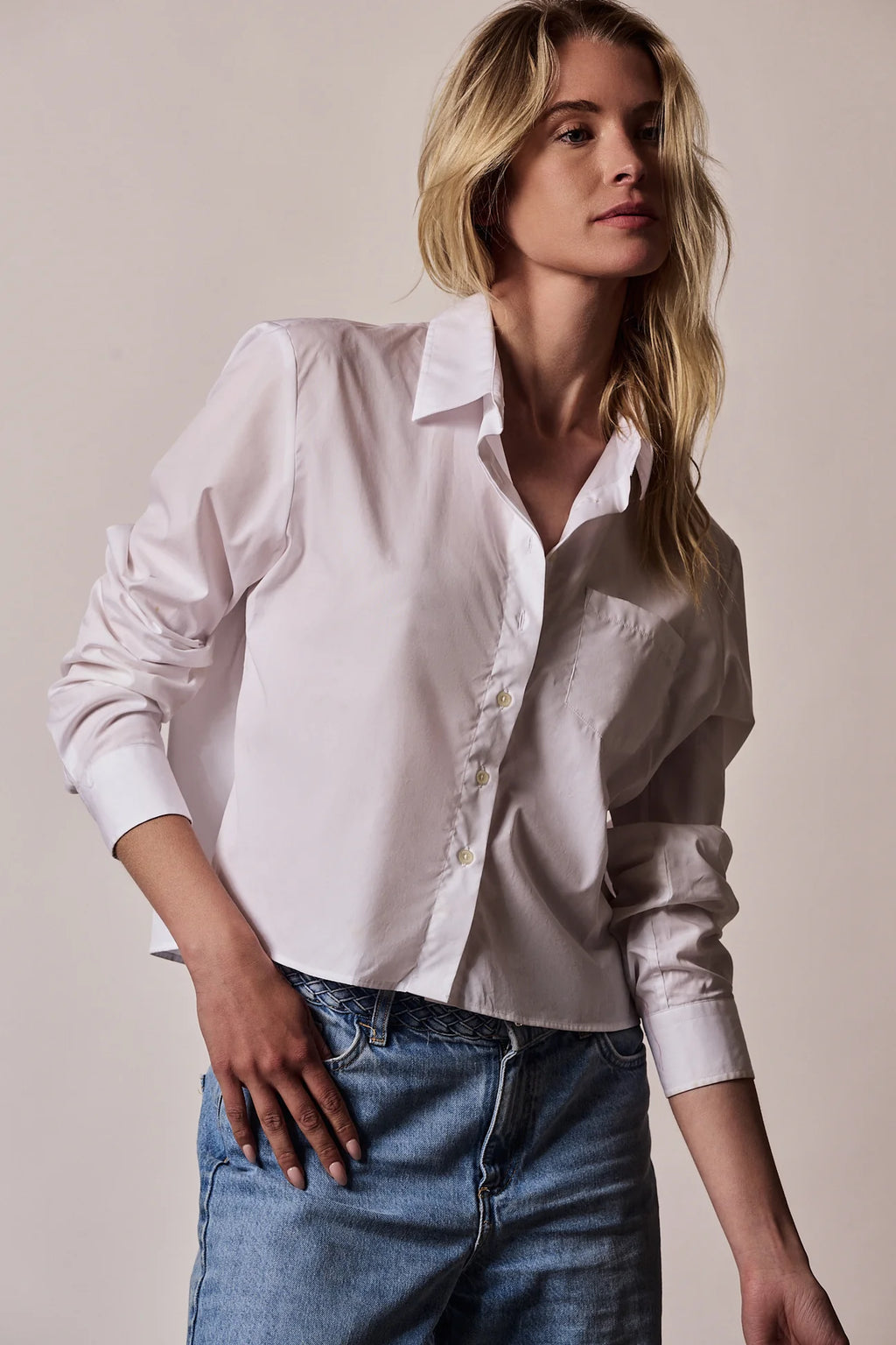 boxy dress shirt women The Long Sleeve Boxy Crop Olive / S