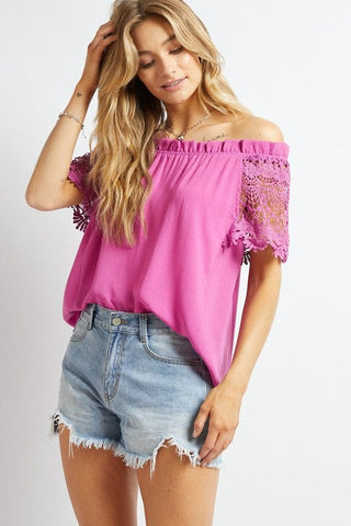 Crochet Lace Sleeveless Accent Off Shoulder Top *Online Only* - Premium  at Lonnys NY - Just $36! Shop Womens clothing now 