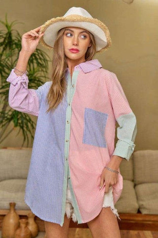 Multi Color Striped Button Down Shirt  *Online Only* - Premium  at Lonnys NY - Just $74! Shop Womens clothing now 