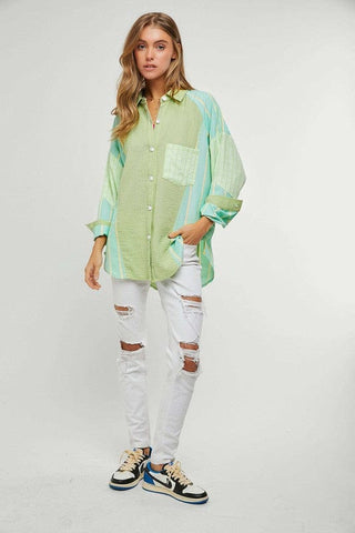 Plaid Stripe Shirt Top  *Online Only* - Premium  at Lonnys NY - Just $73! Shop Womens clothing now 