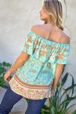 Printed Off Shoulder Smocked Top *Online Only* - Premium  at Lonnys NY - Just $65! Shop Womens clothing now 