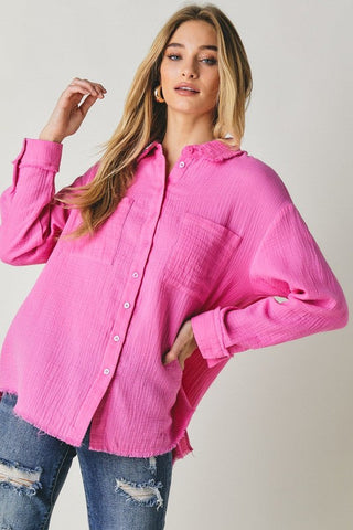 Solid Button Down Long Sleeve Shirt *Online Only* - Premium  at Lonnys NY - Just $62! Shop Womens clothing now 