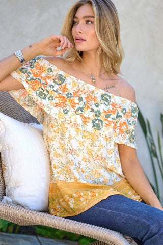 Printed Off Shoulder Smocked Top *Online Only* - Premium  at Lonnys NY - Just $65! Shop Womens clothing now 