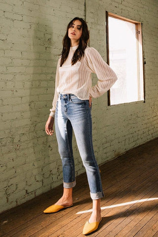 MID-RISE SINGLE CUFFED CROP SLIM STRAIGHT *Online Only* - Premium Jeans at Lonnys NY - Just $90! Shop Womens clothing now 