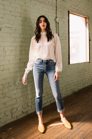 MID-RISE SINGLE CUFFED CROP SLIM STRAIGHT *Online Only* - Premium Jeans at Lonnys NY - Just $90! Shop Womens clothing now 