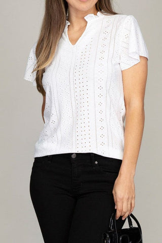 Embroidered eyelet blouse with ruffle  *Online Only* - Premium  at Lonnys NY - Just $30! Shop Womens clothing now 