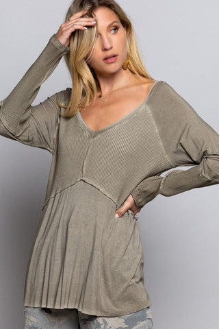 Light Wash Rib Textured Long Sleeve Top *Onine Only* - Premium  at Lonnys NY - Just $68! Shop Womens clothing now 