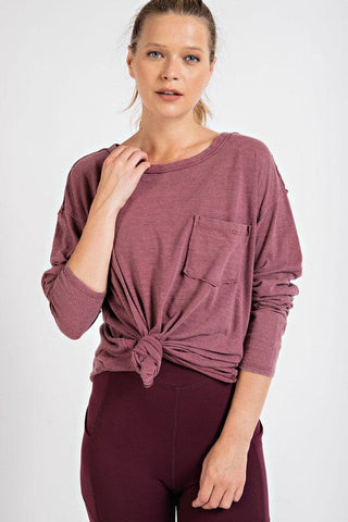 MINERAL WASHED ROUND NECKLINE LONG SLEEVES TOP *Online Only* - Premium  at Lonnys NY - Just $35.60! Shop Womens clothing now 