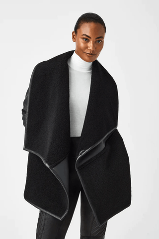 Spanx Fleece & Faux Leather Long Wrap Jacket  (FINAL SALE) - Premium  at Lonnys NY - Just $179! Shop Womens clothing now 