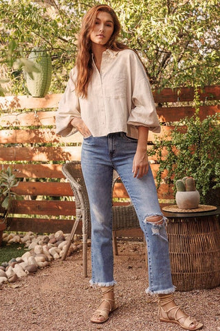 Flying Monkey KNEE SLIT FREY HEM CROP STRAIGHT *Online Only* - Premium Jeans at Lonnys NY - Just $85! Shop Womens clothing now 