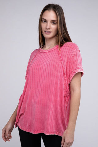 Ribbed Raglan Dolman Sleeve Boat-Neck Top - Premium  at Lonnys NY - Just $35! Shop Womens clothing now 