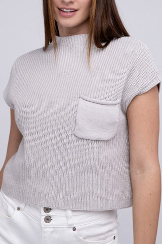 Mock Neck Short Sleeve Cropped Sweater  *Online Only* - Premium  at Lonnys NY - Just $35! Shop Womens clothing now 