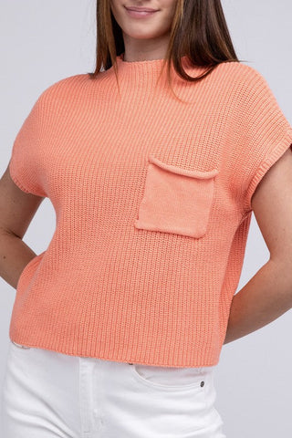 Mock Neck Short Sleeve Cropped Sweater  *Online Only* - Premium  at Lonnys NY - Just $35! Shop Womens clothing now 