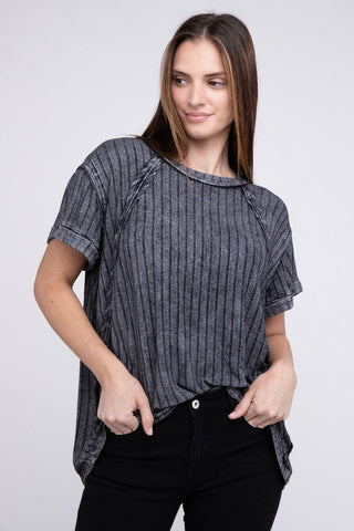 Ribbed Raglan Dolman Sleeve Boat-Neck Top - Premium  at Lonnys NY - Just $35! Shop Womens clothing now 