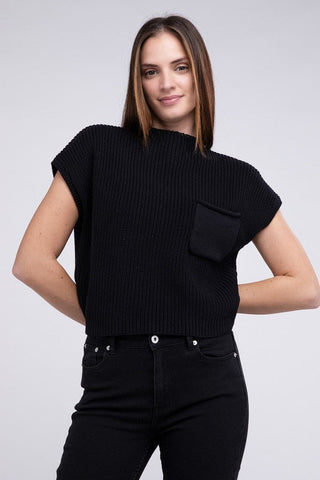 Mock Neck Short Sleeve Cropped Sweater  *Online Only* - Premium  at Lonnys NY - Just $35! Shop Womens clothing now 